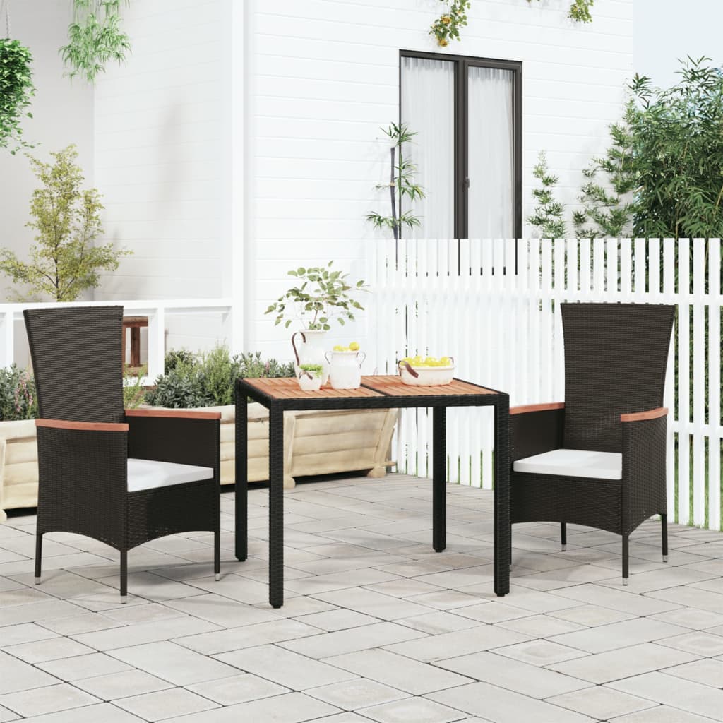 Tuintafel Met Acaciahouten Blad Poly Rattan Zwart